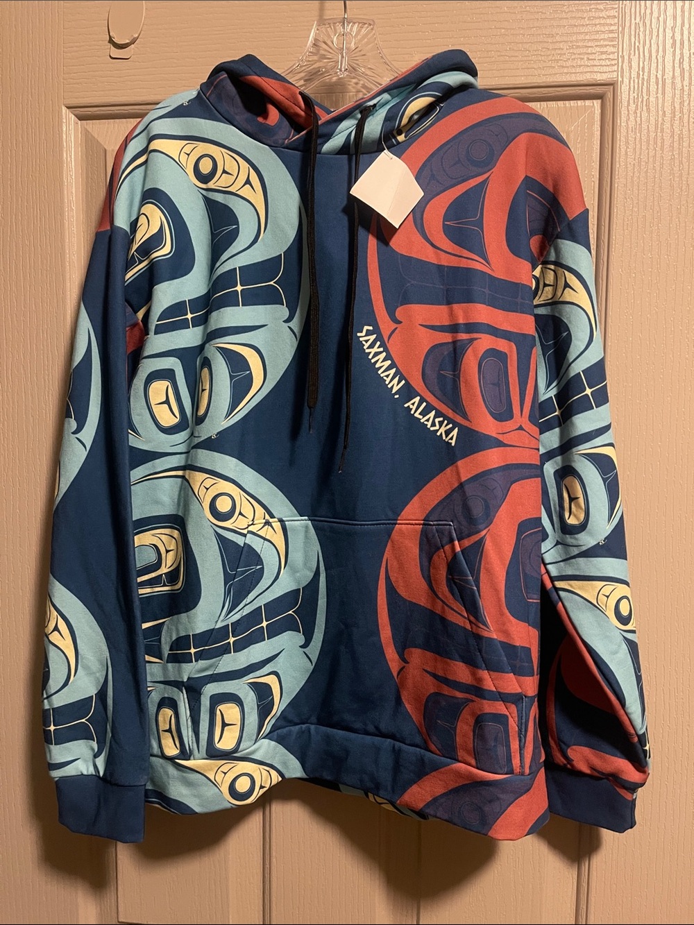 Saxman Alaska Graphic Pullover Hoodie - Navy, Teal & Red